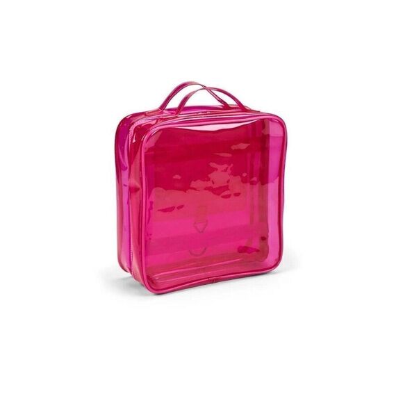 Y2K NEON PINK PVC TRAVEL CASE NEON PINK BAG SOPHIA JOY CONAIR PINK MAKEUP - Picture 1 of 3